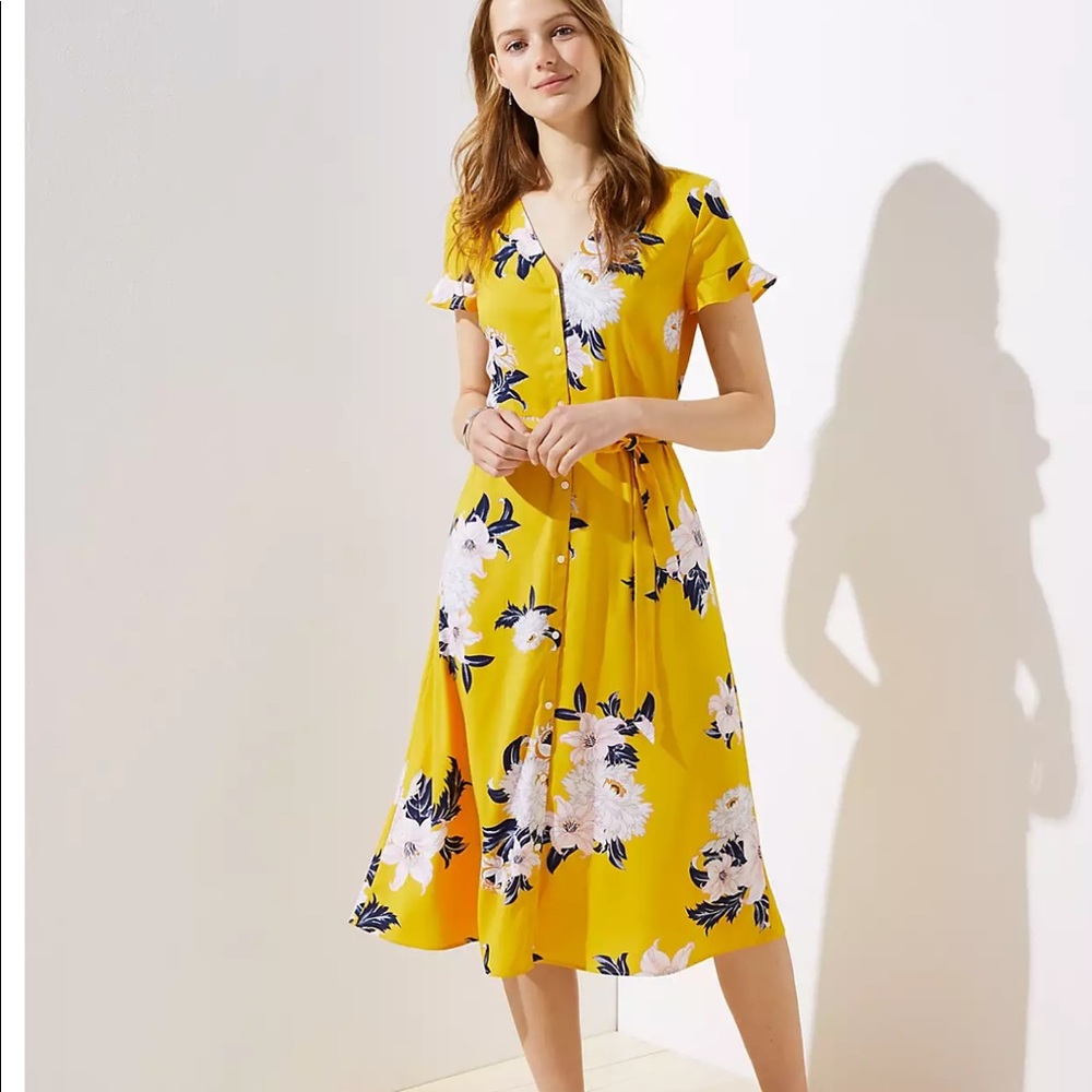 NWT LOFT Yellow Floral Summer Shirt Dress size 4P